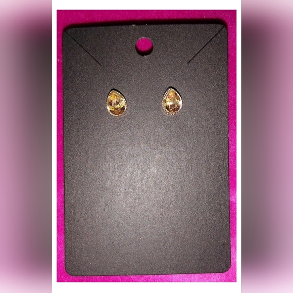 Champagne Diamond Rhinestone 14 K Faux Real Gold Teardrop Stud Earrings - Picture 3 of 6